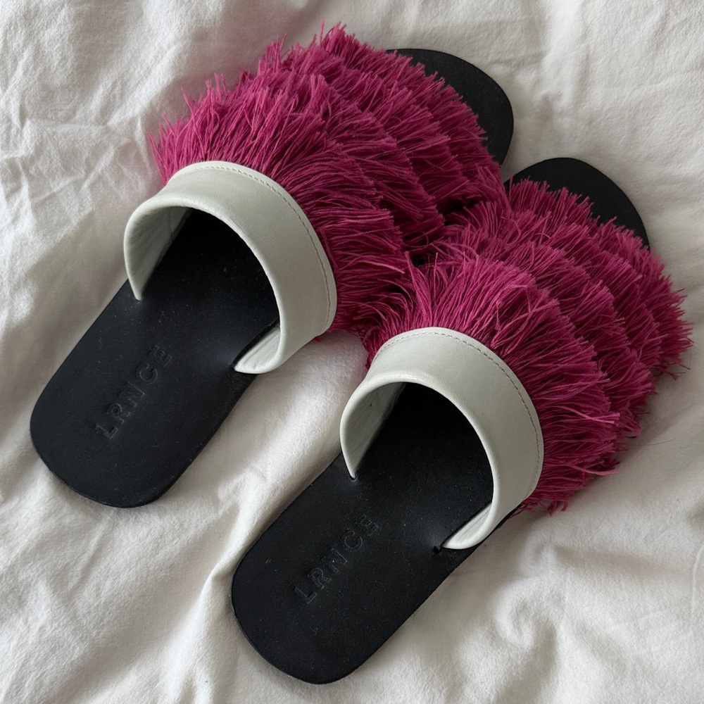 LRNCE Slide Sandals in Pink and White. Like new